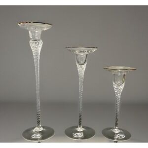 Royal Gallery Lead Crystal Candlestick Holders Gold Rim Slovakia 1997 Set/3